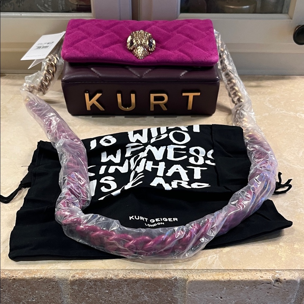 Kurt Geiger Mini Kensington Fuschia Suede and Purple Leather With Dustbag